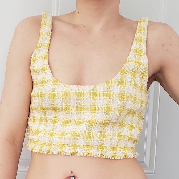 Like New Nbd Yellow Gingham Crop Top